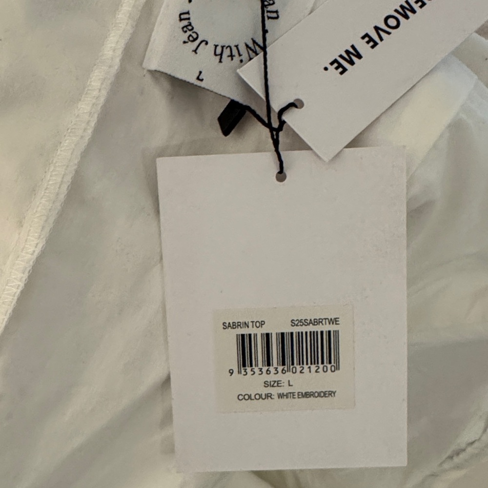With Jean Sabrin White Eyelet Corset Top w/ Black Ribbon - Picture 6 of 6